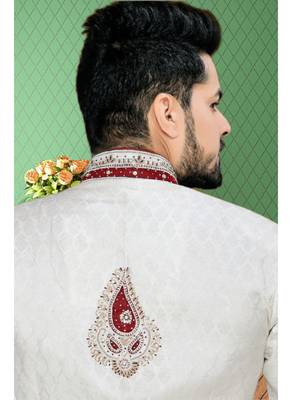Off White Embroidered Jacquard Stitched Sherwani 4