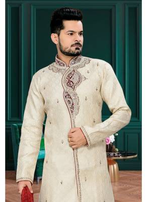 Gold Embroidered Jacquard Stitched Sherwani 3