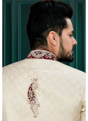 Gold Embroidered Jacquard Stitched Sherwani 4
