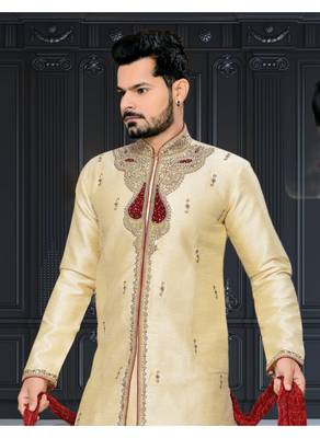 Gold Embroidered Jacquard Stitched Sherwani 3