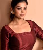 Maroon Solid Square Neck Raw Silk Blouse