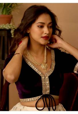 Purple Velvet Lace Work Blouse 1