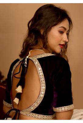 Purple Velvet Lace Work Blouse 2