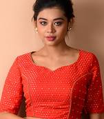 Red Sweetheart Neck Zari Woven Pure Silk Blouse