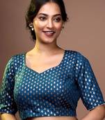 Teal Silk Brocade Designer Blouse