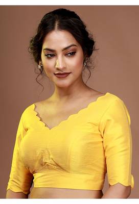 Yellow Silk Solid Designer Blouse 3