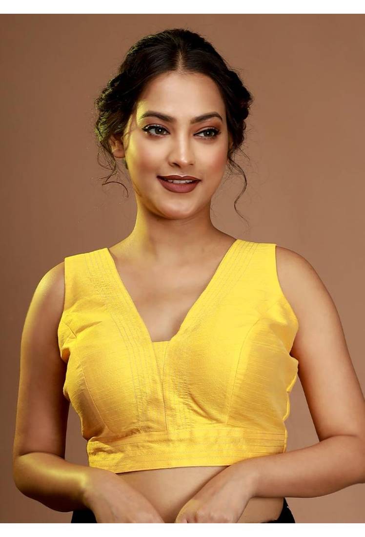Yellow Silk Solid Designer Blouse