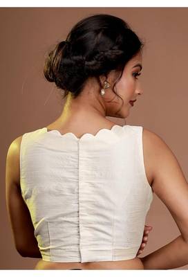 Cream Silk Solid Designer Blouse 2
