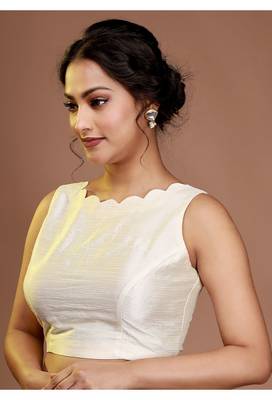 Cream Silk Solid Designer Blouse 3