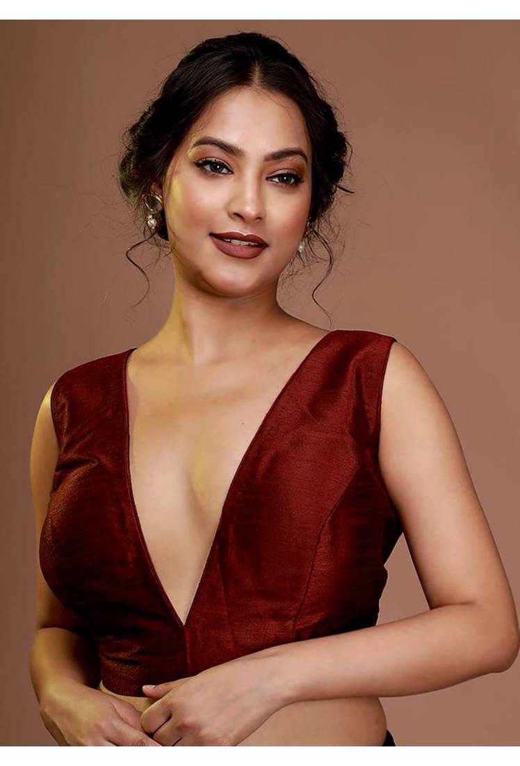 Maroon Silk Solid Designer Blouse