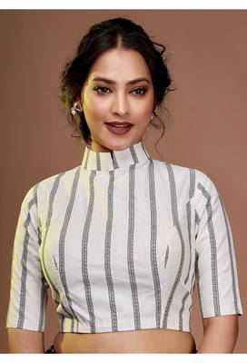 White Cotton Silk Woven Work Designer Blouse 1