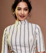 White Cotton Silk Woven Work Designer Blouse