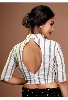 White Cotton Silk Woven Work Designer Blouse 2
