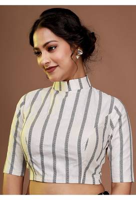 White Cotton Silk Woven Work Designer Blouse 3