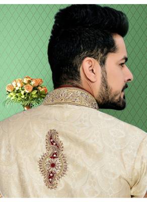 Gold Embroidered Jacquard Stitched Sherwani 4