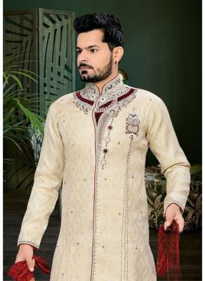 Gold Embroidered Jacquard Stitched Sherwani 3