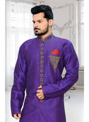 Purple Embroidered Art Silk Stitched Sherwani 3