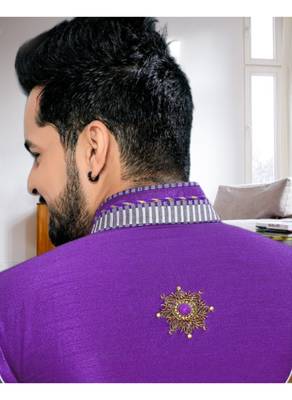 Purple Embroidered Art Dupion Silk Stitched Sherwani 4