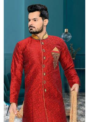 Maroon Embroidered Jacquard Stitched Sherwani 3