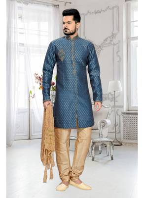 Blue Embroidered Jacquard Stitched Sherwani 2