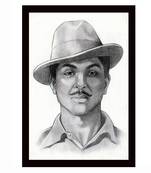 Gallery99 Black Frame Bhagat Singh Texture Paper Art Print  |20x14| Set of 1 Black In White