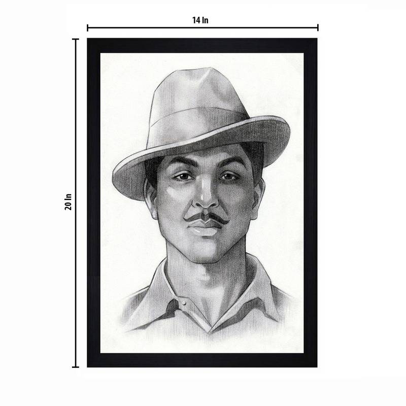 Gallery99 Black Frame Bhagat Singh Texture Paper Art Print  |20x14| Set of 1 Black In White