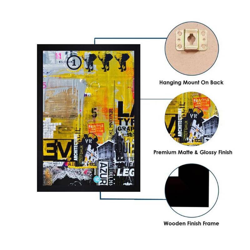 Gallery99 Black Frame Mclaxa Abstract Azure Texture Paper Art Print|20x14|Set of 1 Multicolor