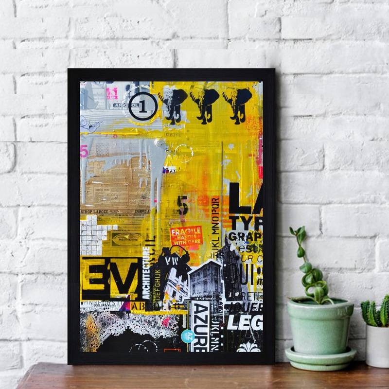 Gallery99 Black Frame Mclaxa Abstract Azure Texture Paper Art Print|20x14|Set of 1 Multicolor