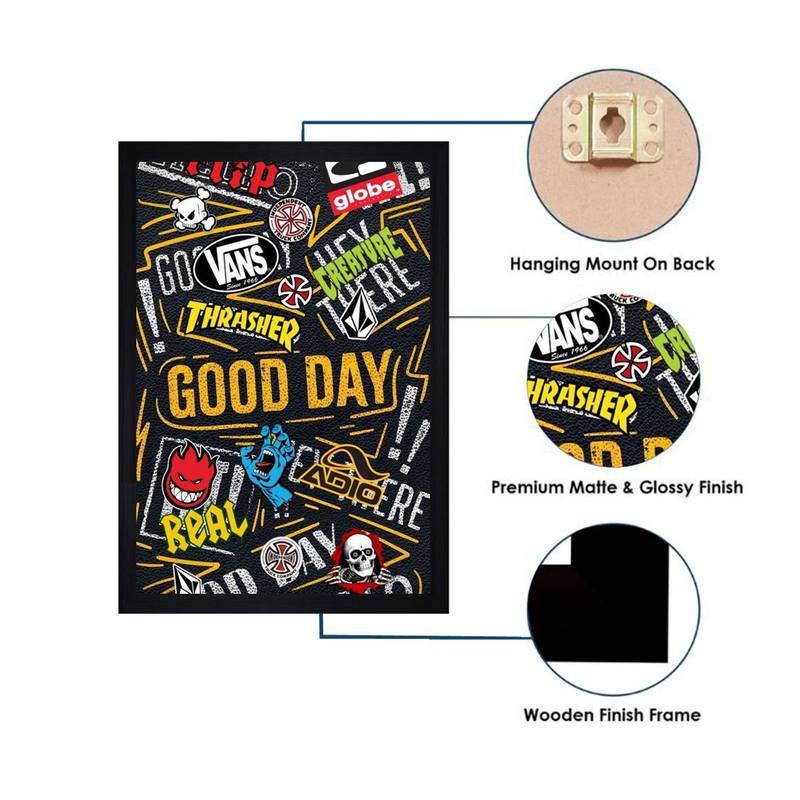 Gallery99 Black Frame Good Day Texture Paper Art Print |20x14| Set of 1 Multicolor