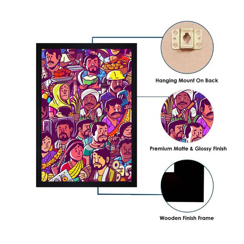 Gallery99 Black Frame Working Class Hero Texture Paper Art Print|20x14| Set of 1 Multicolor