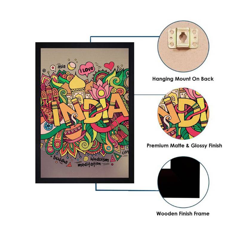 Gallery99 Black Frame India Texture Paper Art Print |20x14| Set of 1 Multicolor