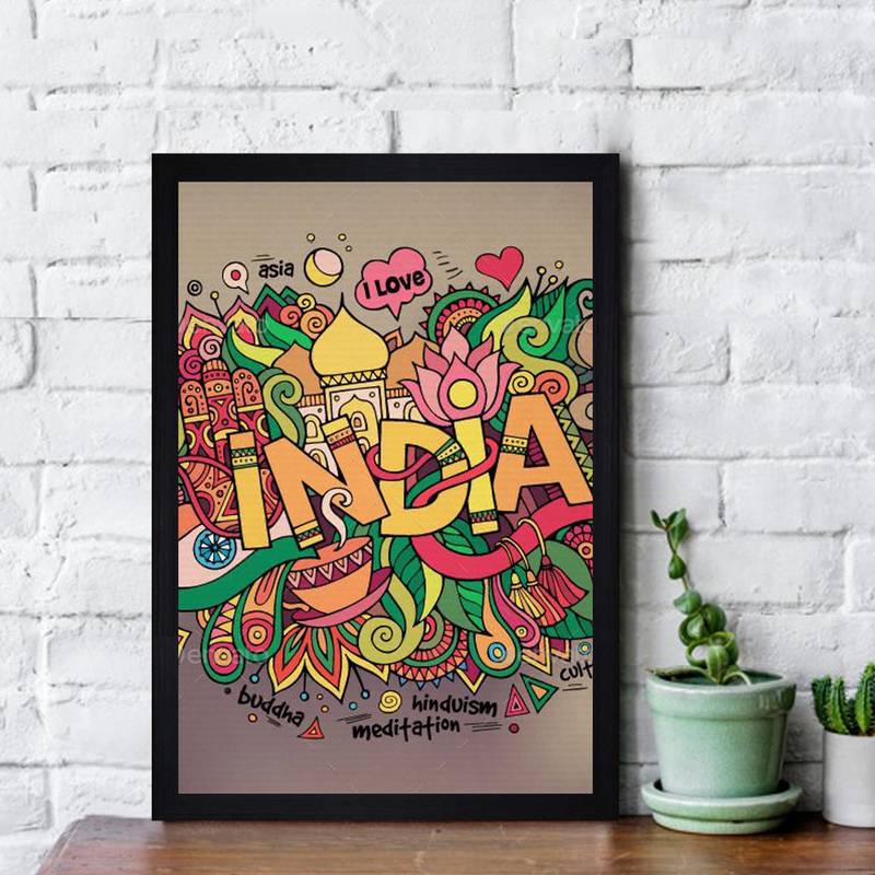 Gallery99 Black Frame India Texture Paper Art Print |20x14| Set of 1 Multicolor