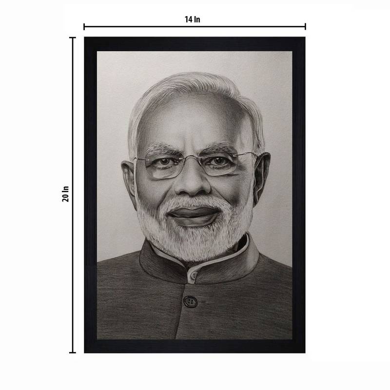 Gallery99 Black Frame Narendra Modi Texture Paper Art Print 20x14| Set of 1 Black In White