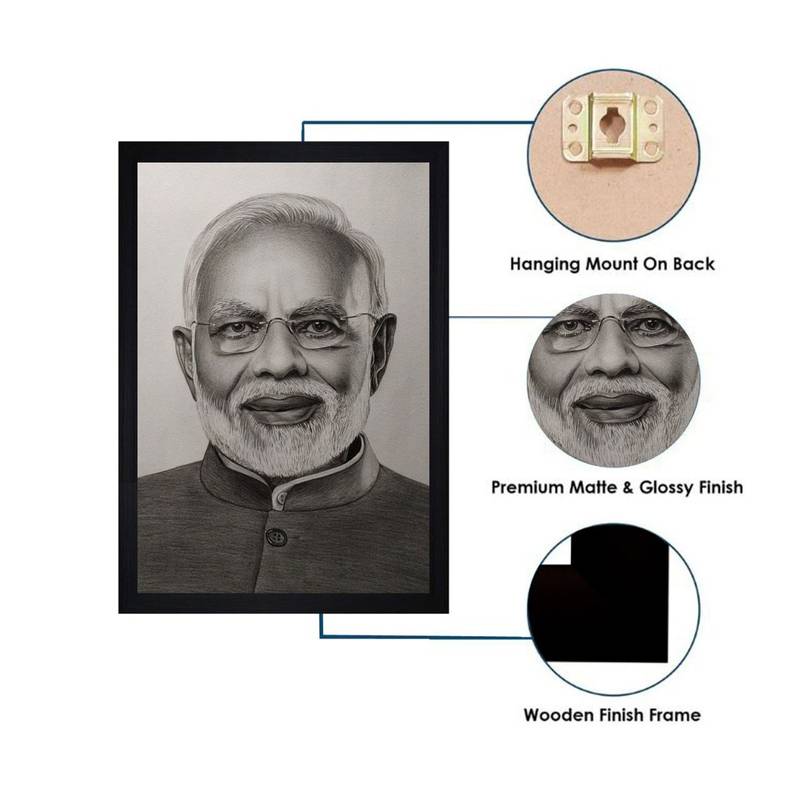 Gallery99 Black Frame Narendra Modi Texture Paper Art Print 20x14| Set of 1 Black In White