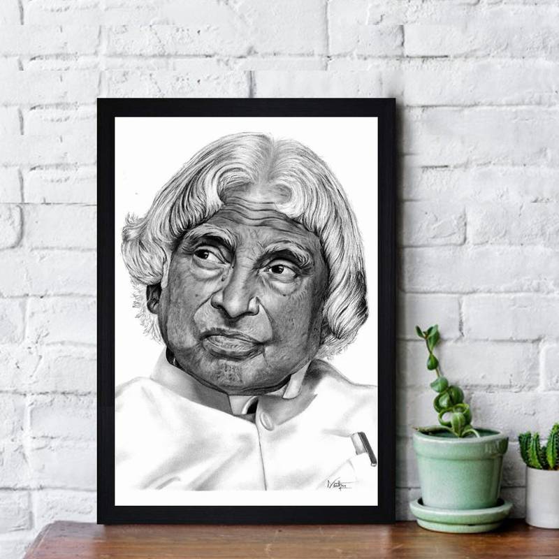 Gallery99 Black Frame A. P. J. Abdul Kalam Texture Paper Art Print 20x14| Set of 1 Black In White