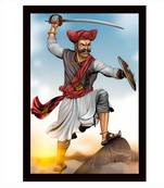 Gallery99 Black Frame Chhatrapati Shivaji Rao Texture Paper Art Print |20x14| Set of 1 Multicolor