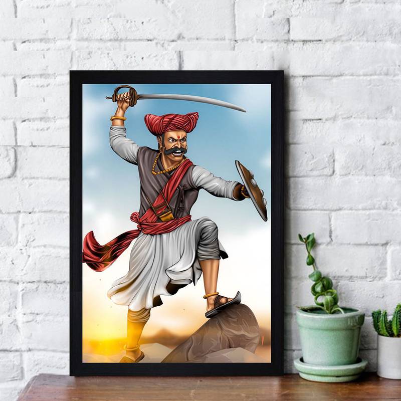 Gallery99 Black Frame Chhatrapati Shivaji Rao Texture Paper Art Print |20x14| Set of 1 Multicolor