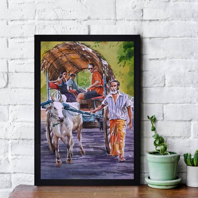 Gallery99 Black Frame Rural Beauty Texture Paper Art Print|20x14| Set of 1 Multicolor