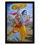 Gallery99 Black Frame Religious Vishnu ji With Sudarshana Chakra Texture Paper Art Print |20x14|