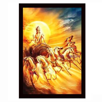Gallery99 Black Frame Lord Surya Dev Texture Paper Art Print| 20x14| Set of 1 Multicolor 1