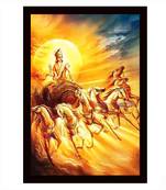 Gallery99 Black Frame Lord Surya Dev Texture Paper Art Print| 20x14| Set of 1 Multicolor