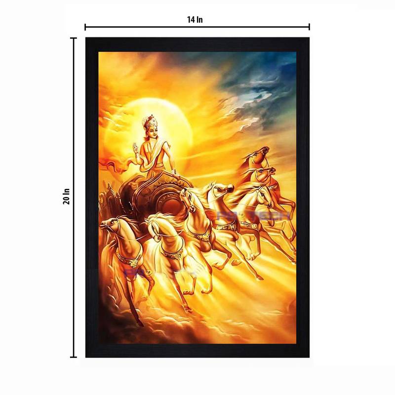 Gallery99 Black Frame Lord Surya Dev Texture Paper Art Print| 20x14| Set of 1 Multicolor