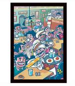 Gallery99 Black Frame Coffee House Texture Paper Art Print| 20x14| Set of 1 Multicolor