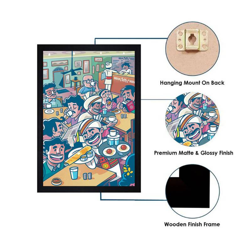 Gallery99 Black Frame Coffee House Texture Paper Art Print| 20x14| Set of 1 Multicolor