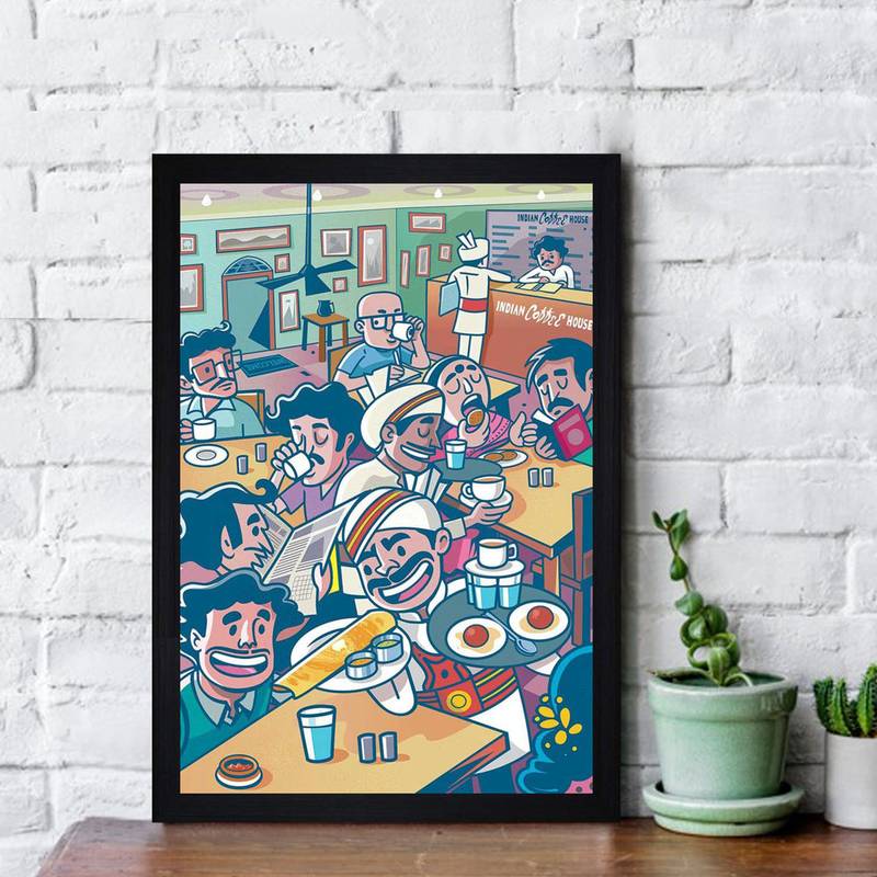 Gallery99 Black Frame Coffee House Texture Paper Art Print| 20x14| Set of 1 Multicolor