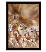 Gallery99 Black Frame Lord Shree Krishna with Arjun Mahabharat Texture Paper Art Print| 20x14|