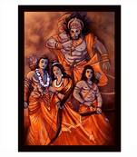 Gallery99 Black Frame Ram Laxman Sita With Hanuman ji Texture Paper Art Print| 20x14|