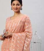 Kasee Women'S Peach Geometric Woven Design Saree With Unstitched Blouse Piece