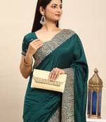 Kasee Women'S Peacock Blue Embellished Embroidered Saree With Embellished Border With Unstitched Blouse Piece