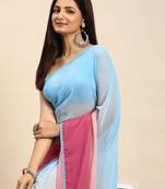 Kasee Women'S Multi Colour Ombre Dyed Poly Georgette Saree With Unstitched Blouse Piece